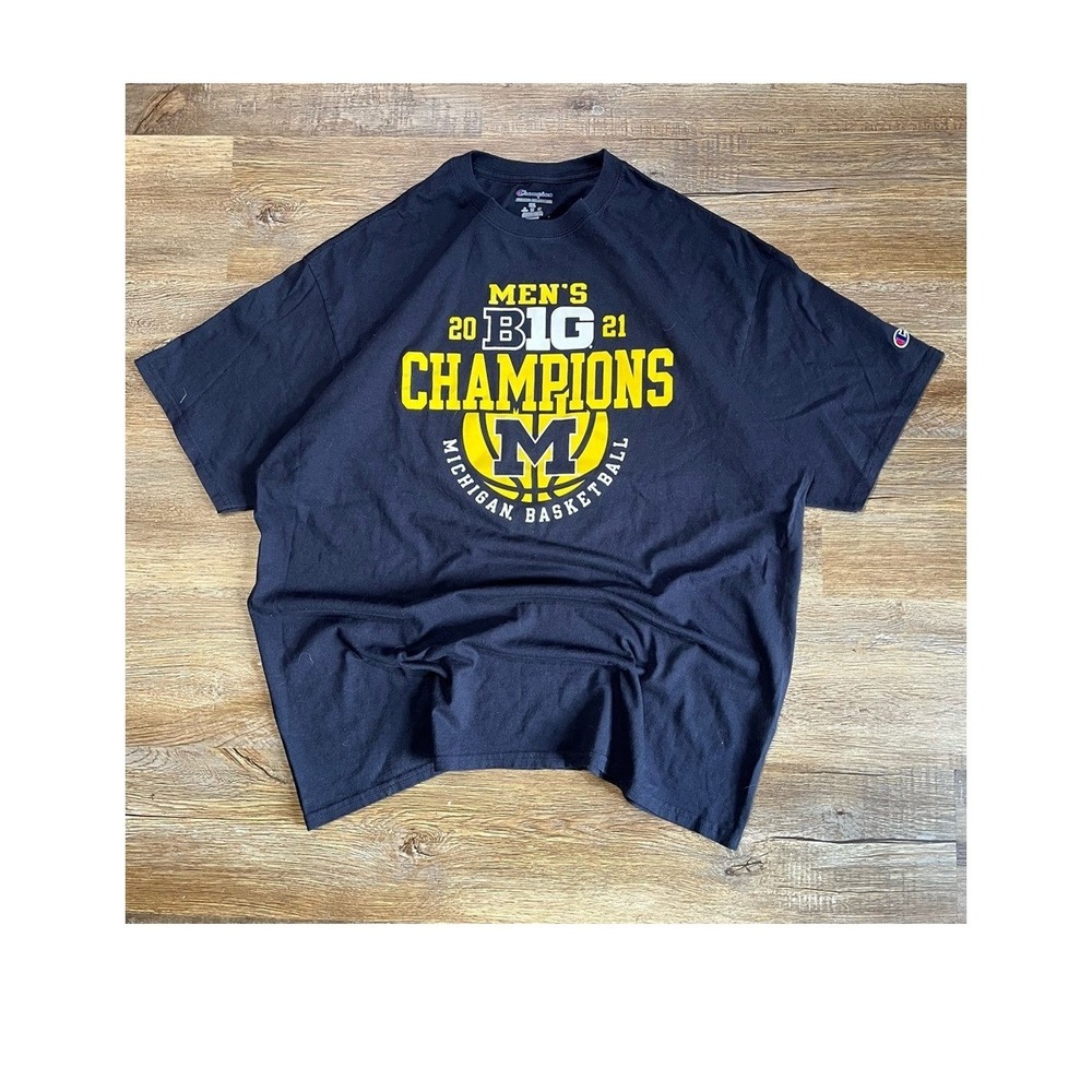 Champion Michigan Basketball 2021 Big Ten Champions T Shirt Mens 2XL Navy Blue